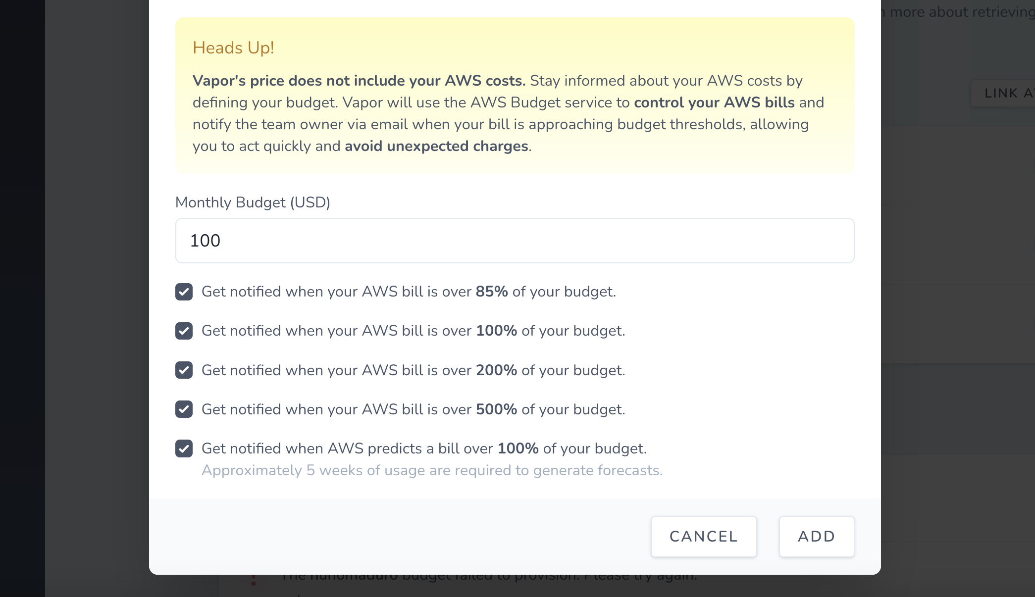Vapor: Avoid Unexpected Charges With Managed Budgets